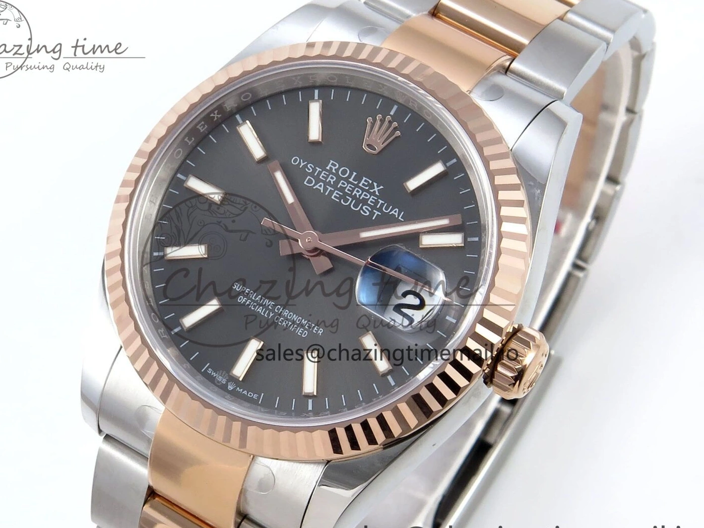1222 TechFriendly DateJust 36 126231 EWEF Best Edition Gray Stick Dial on SS RG Oyster Bracelet A 661